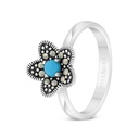 Sterling Silver 925 Ring Embedded With Natural Processed Turquoise And Marcasite Stones