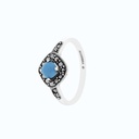 Sterling Silver 925 Ring Embedded With Natural Processed Turquoise And Marcasite Stones