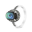 Sterling Silver 925 Ring Embedded With Natural Blue Shell And Marcasite Stones