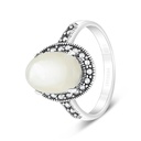 Sterling Silver 925 Ring Embedded With Natural White Shell And Marcasite Stones