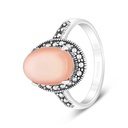 Sterling Silver 925 Ring Embedded With Natural Pink Shell And Marcasite Stones