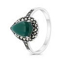 Sterling Silver 925 Ring Embedded With Natural Green Agate And Marcasite Stones