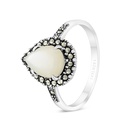 Sterling Silver 925 Ring Embedded With Natural White Shell And Marcasite Stones