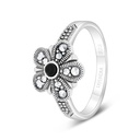 Sterling Silver 925 Ring Embedded With Natural Black Agate And Marcasite Stones