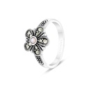 Sterling Silver 925 Ring Embedded With Natural Pink Shell And Marcasite Stones