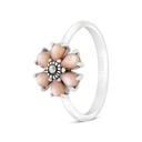 Sterling Silver 925 Ring Embedded With Natural Pink Shell And Marcasite Stones