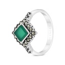 Sterling Silver 925 Ring Embedded With Natural Green Agate And Marcasite Stones