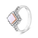 Sterling Silver 925 Ring Embedded With Natural Pink Shell And Marcasite Stones