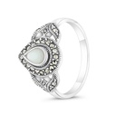 Sterling Silver 925 Ring Embedded With Natural White Shell And Marcasite Stones