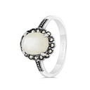 Sterling Silver 925 Ring Embedded With Natural White Shell And Marcasite Stones