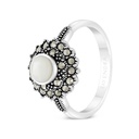 Sterling Silver 925 Ring Embedded With Natural White Shell And Marcasite Stones