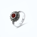 Sterling Silver 925 Ring Embedded With Natural Aqiq And Marcasite Stones