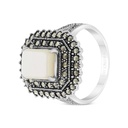 Sterling Silver 925 Ring Embedded With Natural White Shell And Marcasite Stones