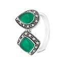 Sterling Silver 925 Ring Embedded With Natural Green Agate And Marcasite Stones