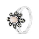 Sterling Silver 925 Ring Embedded With Natural Pink Shell And Marcasite Stones