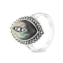 Sterling Silver 925 Ring Embedded With Natural Blue Shell And Marcasite Stones