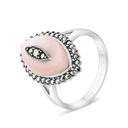 Sterling Silver 925 Ring Embedded With Natural Pink Shell And Marcasite Stones