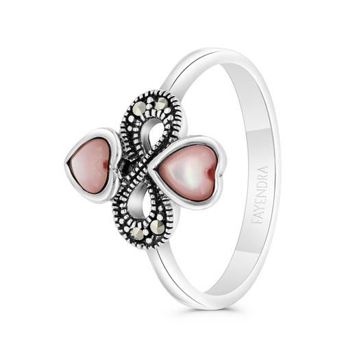 Sterling Silver 925 Ring Embedded With Natural Pink Shell And Marcasite Stones