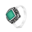 Sterling Silver 925 Ring Embedded With Natural Green Agate And Marcasite Stones