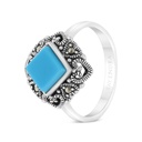 Sterling Silver 925 Ring Embedded With Natural Processed Turquoise And Marcasite Stones