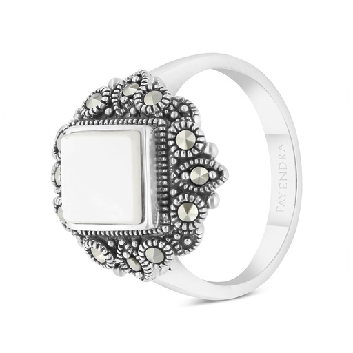 Sterling Silver 925 Ring Embedded With Natural White Shell And Marcasite Stones