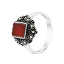 Sterling Silver 925 Ring Embedded With Natural Aqiq And Marcasite Stones