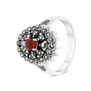 Sterling Silver 925 Ring Embedded With Natural Aqiq And Marcasite Stones