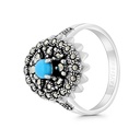 Sterling Silver 925 Ring Embedded With Natural Processed Turquoise And Marcasite Stones