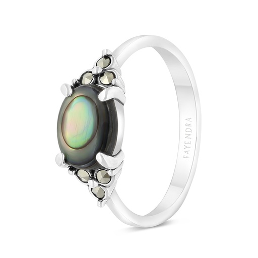 Sterling Silver 925 Ring Embedded With Natural Blue Shell And Marcasite Stones