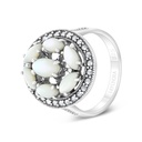 Sterling Silver 925 Ring Embedded With Natural White Shell And Marcasite Stones