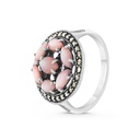 Sterling Silver 925 Ring Embedded With Natural Pink Shell And Marcasite Stones