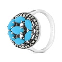 Sterling Silver 925 Ring Embedded With Natural Processed Turquoise And Marcasite Stones