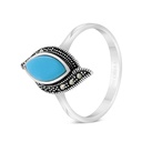 Sterling Silver 925 Ring Embedded With Natural Processed Turquoise And Marcasite Stones