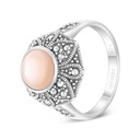 Sterling Silver 925 Ring Embedded With Natural Pink Shell And Marcasite Stones