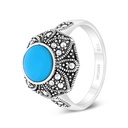 Sterling Silver 925 Ring Embedded With Natural Processed Turquoise And Marcasite Stones