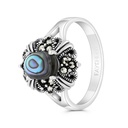 Sterling Silver 925 Ring Embedded With Natural Blue Shell And Marcasite Stones