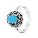 Sterling Silver 925 Ring Embedded With Natural Processed Turquoise And Marcasite Stones