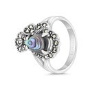 Sterling Silver 925 Ring Embedded With Natural Blue Shell And Marcasite Stones