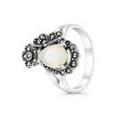 Sterling Silver 925 Ring Embedded With Natural White Shell And Marcasite Stones