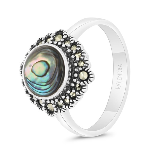 Sterling Silver 925 Ring Embedded With Natural Blue Shell And Marcasite Stones