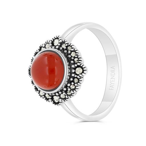 Sterling Silver 925 Ring Embedded With Natural Aqiq And Marcasite Stones
