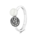 Sterling Silver 925 Ring Embedded With Natural White Shell Pearl And Marcasite Stones