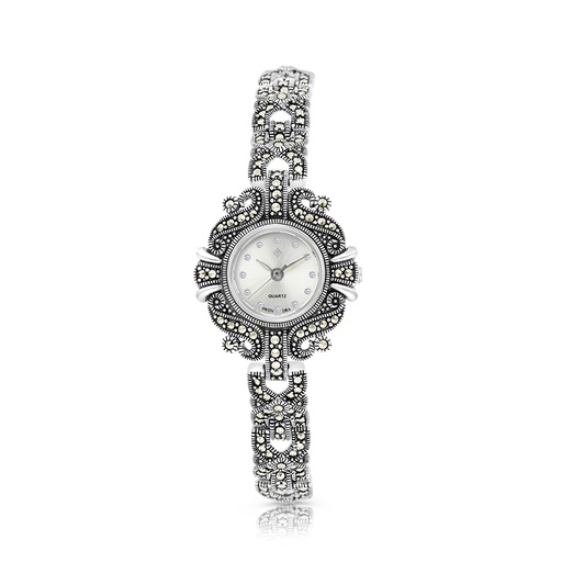 [WAT04MAR00000A125] Sterling Silver 925 Watch Embedded With Marcasite Stones