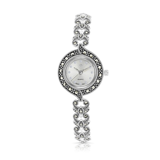[WAT04MAR00000A171] Sterling Silver 925 Watch Embedded With Marcasite Stones