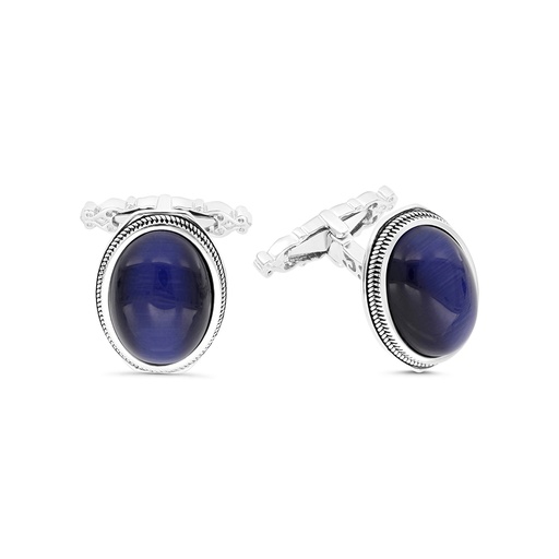 [CFL30TGU00000A185] Sterling Silver 925 Cufflink Rhodium And Black Plated Embedded With Blue Tiger Eye