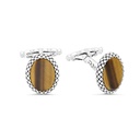 Sterling Silver 925 Cufflink Rhodium And Black Plated Embedded With Yellow Tiger Eye