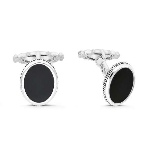 [CFL30ONX00000A197] Sterling Silver 925 Cufflink Rhodium And Black Plated Embedded With Black Agate