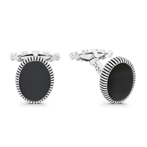 [CFL30ONX00000A198] Sterling Silver 925 Cufflink Rhodium And Black Plated Embedded With Black Agate