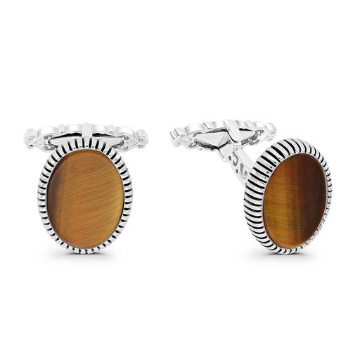 [CFL30TGE00000A198] Sterling Silver 925 Cufflink Rhodium And Black Plated Embedded With Yellow Tiger Eye