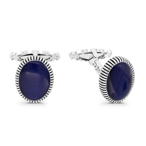 [CFL30TGU00000A198] Sterling Silver 925 Cufflink Rhodium And Black Plated Embedded With Blue Tiger Eye